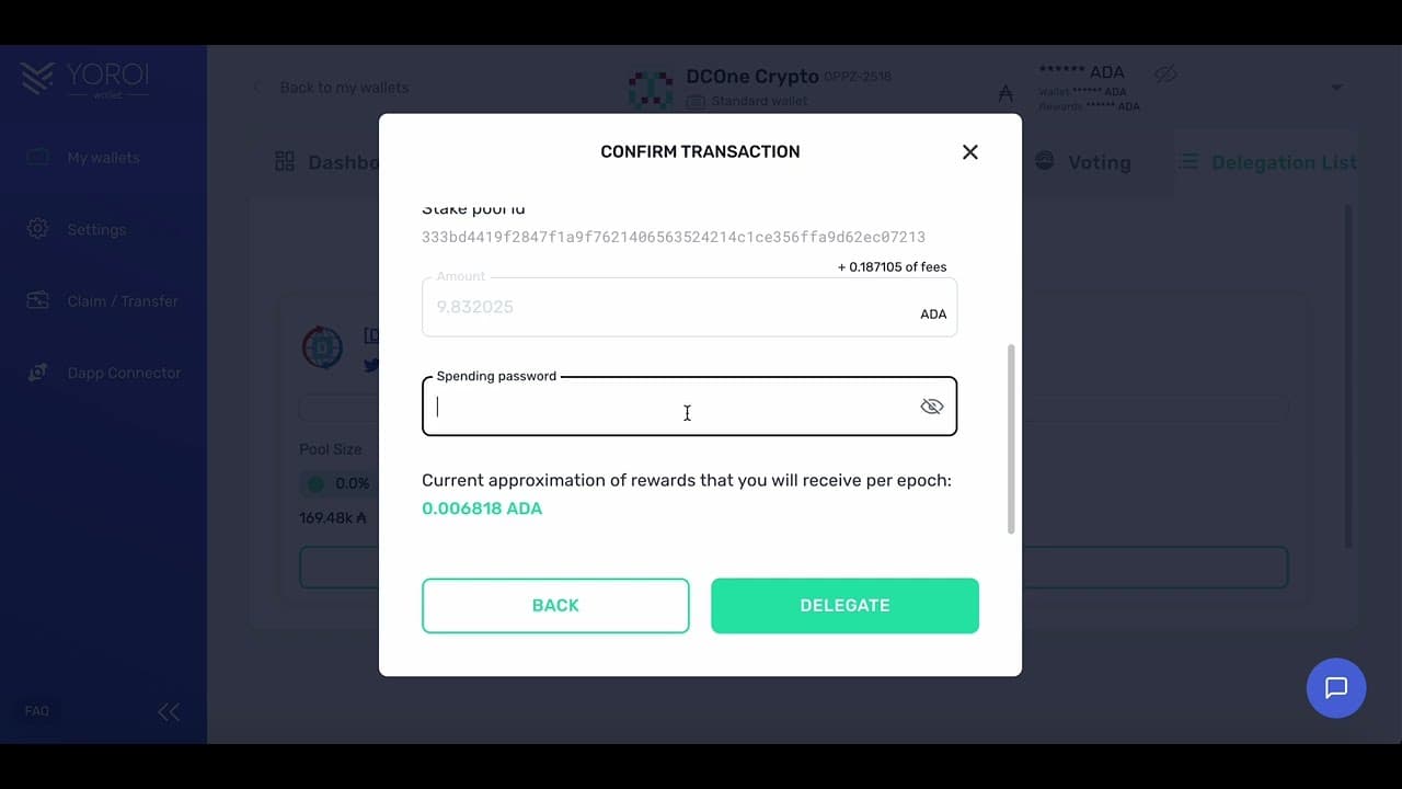 Cardano Stake Pool Delegation - Yoroi